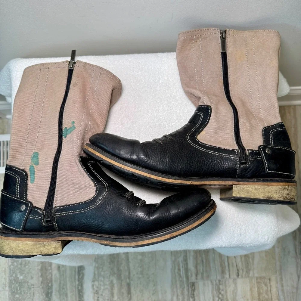 Harley Davidson Mens Black Leather Canvas Motorcycle Boots Size 11.5‎